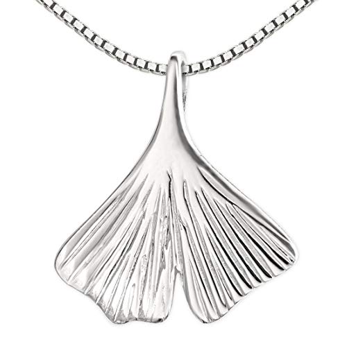 CLEVER SCHMUCK Ginkgoblatt Damen Halskette mit Anhänger Ginkoblatt 19 x 20 mm schlicht glänzend Kette Venezia 50 cm Sterling Silber 925 im Schmucketui anthrazit von CLEVER SCHMUCK