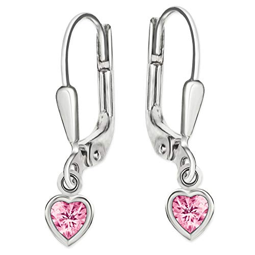 CLEVER SCHMUCK Silberne Mädchen Herz Ohrringe als Ohrhänger 22mm kleines Mini Zirkoniaherz 5mm pink rosa Zirkonia herzförmig umrandet 925 Sterling Silber für Kinder im Etui rosa von CLEVER SCHMUCK