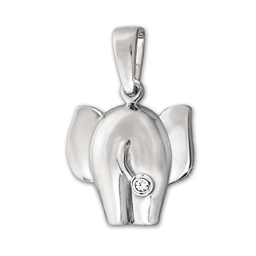 Silberner kleiner Elefant 11 mm von hinten mit einem Zirkonia in weiß verziert glänzend 925 Sterling Silber in Geschenkfaltbox von CLEVER SCHMUCK