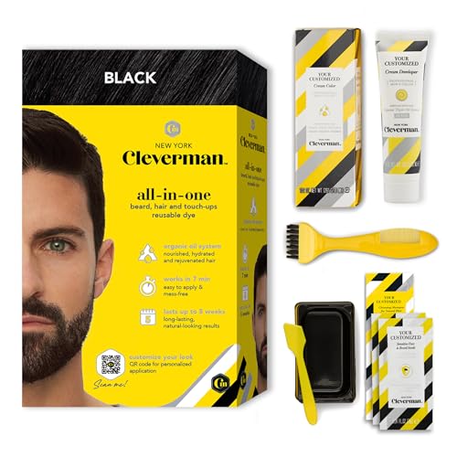 Cleverman Haar- und Bartfarbe für Männer – All-in-One-Set – Farbe für Männer für natürliche Abdeckung gegen graues Haar, professionelle Qualität, ohne Ammoniak, zum Kaschieren von grauem Haar, Bart Cleverman Haar- und Bartfarbe für Männer – All-in-One-Set – Farbe für Männer für natürliche Abdeckung gegen graues Haar, professionelle Qualität, ohne Ammoniak, zum Kaschieren von grauem Haar, Bart von CLEVERMAN