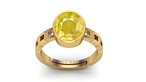 B0BLGFFKMRNAMZ Ring, unbeheizt, unbehandelt, 7,25 Ratti, 6,50 Karat, A+, natürlicher gelber Saphir, Pukhraj-Edelstein, für Damen und Herren, Labor zertifiziert, B0BLGFFKMRNAMZ, S, Edelstein von CLEVIO