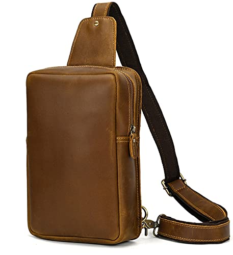 Herren Leder Brusttasche Retro Crazy Horse Leder Crossbody Tasche Kopfschicht Rindsleder Outdoor Schultertasche Tablet Computer Aufbewahrungstasche von CLFLO