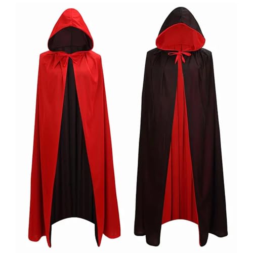 CLHXWU Vampir Umhang Erwachsene,Halloween Vampir Kostüm Erwachsene,Schwarzer Rot Umhang Mit Kapuze Erwachsene,Cosplay Für Halloween Kostüm (150cm) von CLHXWU