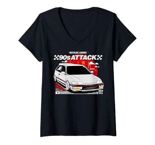Damen ef civic ef9 sir japanisches auto T-Shirt mit V-Ausschnitt von CLICK FOR MORE CIVIC CARS
