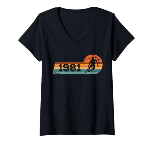 Damen Basketballer Jahrgang 1981 geboren Geburtstags Basketball T-Shirt mit V-Ausschnitt Damen Basketballer Jahrgang 1981 geboren Geburtstags Basketball T-Shirt mit V-Ausschnitt von CLICK-HERE for more Basketball Birthday Shirts