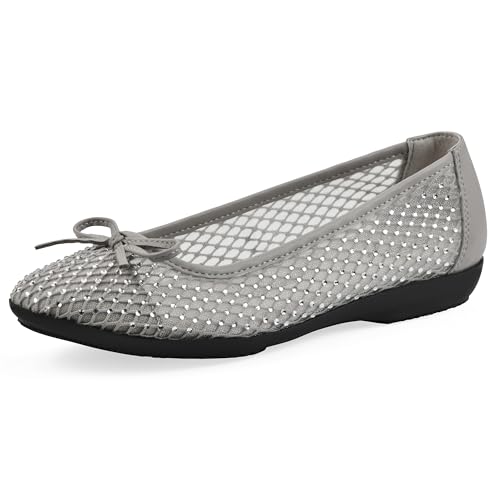 CLIFFS BY WHITE MOUNTAIN Carlicia Damen Ballerinas mit gepolstertem Netzstoff, Silberfarben/Stoff, 6 Wide von CLIFFS BY WHITE MOUNTAIN
