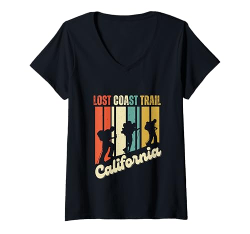 Damen Lost Coast Trail California Wandern Retro Bergsteigen T-Shirt mit V-Ausschnitt Damen Lost Coast Trail California Wandern Retro Bergsteigen T-Shirt mit V-Ausschnitt von CLIMBING VIBES