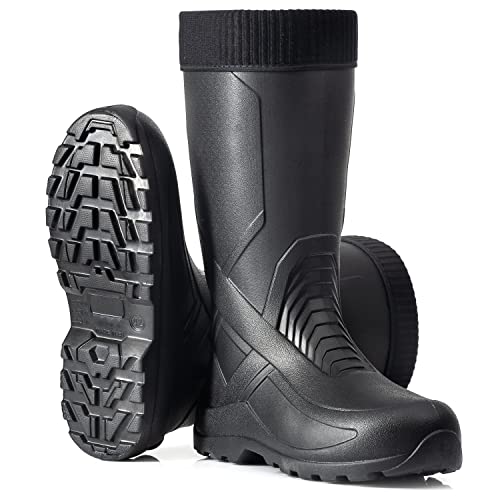 CLIMBR Federleichte gefütterte Gummistiefel Herren EVA Thermo 40-47 warme Winter Stiefel Arbeitsstiefel mit Futter Anglerstiefel (Schwarz, 44) von CLIMBR