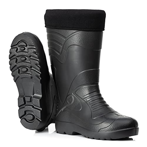 CLIMBR Ultraleichte gefütterte Gummistiefel Herren EVA Thermo 40-49 warme Winter Stiefel Arbeitsstiefel mit Futter Anglerstiefel (Schwarz, 40) von CLIMBR