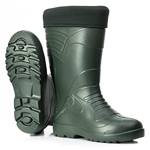 Ultraleichte gefütterte Gummistiefel Herren EVA Thermo 40-49 warme Winter Stiefel Arbeitsstiefel mit Futter Anglerstiefel (Olivgrün, 48) von CLIMBR