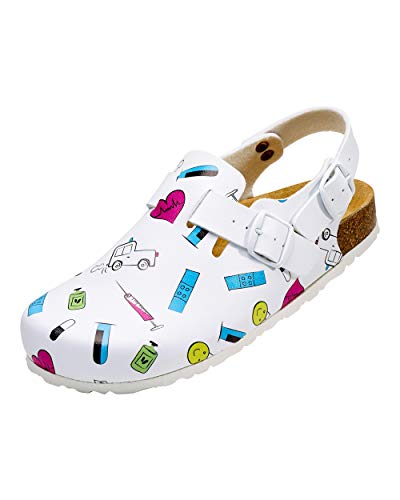 CLINIC DRESS Clog - Clogs Damen bunt weiß Motiv. Schuhe für Krankenschwestern, Ärzte oder Pflegekräfte bunt, Krankenhaus, 42 von CLINIC DRESS