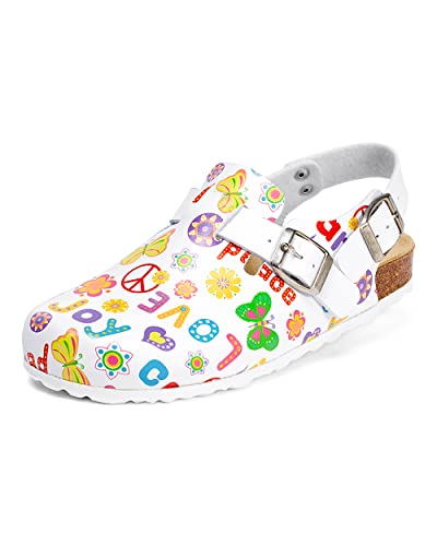 CLINIC DRESS Clog - Damen und Herren Clogs bunt weiß Motiv Biene. Unisex Schuhe für Krankenschwestern, Ärzte und Pflegekräfte. Bis Größe 46 weiß/bunt, Peace 45 von CLINIC DRESS