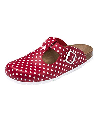 CLINIC DRESS Clog - Clogs Damen bunt. Schuhe für Krankenschwestern, Ärzte oder Pflegekräfte rot/weiß, gepunktet, Polka Dots 38 von CLINIC DRESS