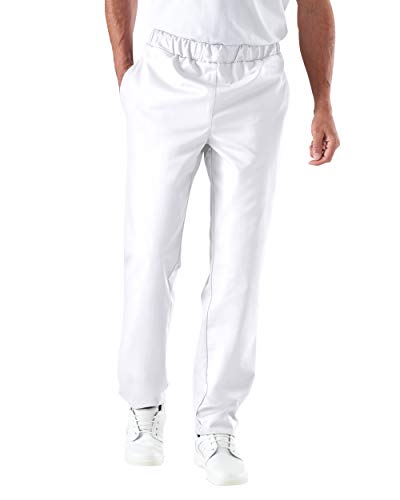 CLINIC DRESS Hose für Damen und Herren in der Pflege Rundumgummibund und Kordeldurchzug in der Taille 2 seitliche Eingrifftaschen 60° weiß L von CLINIC DRESS