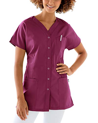 CLINIC DRESS Kasack Damen 1/2 Arm Druckknöpfe mit Brusttasche Seitentaschen Seitenschlitze 95° Wäsche Berry, XXL von CLINIC DRESS