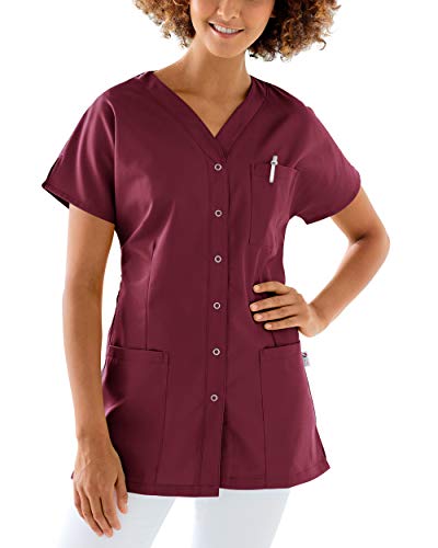 CLINIC DRESS Kasack Damen 1/2 Arm Druckknöpfe mit Brusttasche Seitentaschen Seitenschlitze 95° Wäsche Bordeaux L von CLINIC DRESS