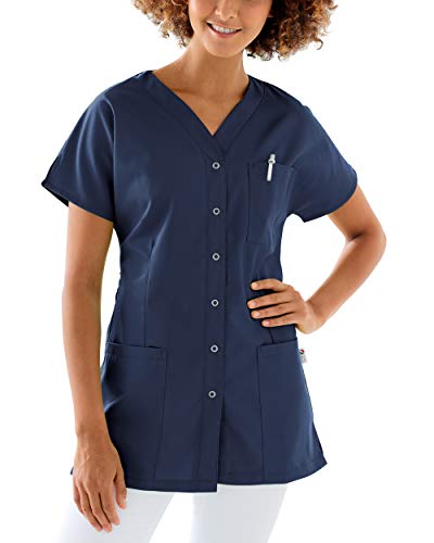 CLINIC DRESS Kasack Damen 1/2 Arm Druckknöpfe mit Brusttasche Seitentaschen Seitenschlitze 95° Wäsche Navy L von CLINIC DRESS