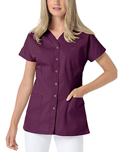 CLINIC DRESS Kasack Damen 1/2 Arm Druckknöpfe mit Brusttasche Seitentaschen Seitenschlitze 95° Wäsche Pflaume, XL von CLINIC DRESS