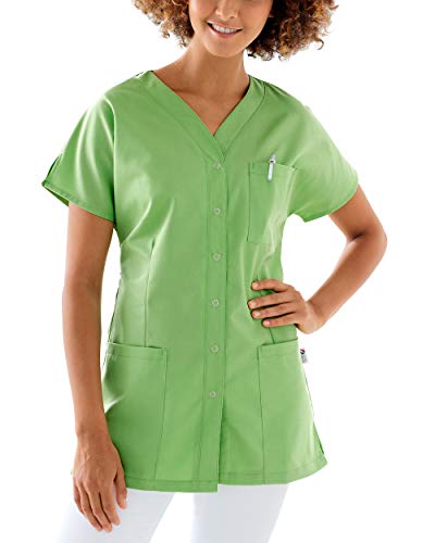 CLINIC DRESS Kasack Damen 1/2 Arm Druckknöpfe mit Brusttasche Seitentaschen Seitenschlitze 95° Wäsche apfelgrün 3XL von CLINIC DRESS