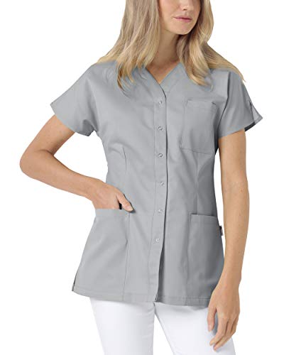 CLINIC DRESS Kasack Damen 1/2 Arm Druckknöpfe mit Brusttasche Seitentaschen Seitenschlitze 95° Wäsche grau, XL von CLINIC DRESS