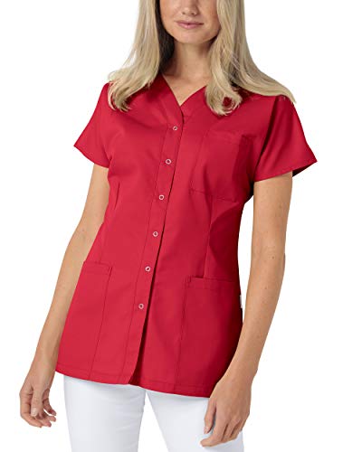 CLINIC DRESS Kasack Damen 1/2 Arm Druckknöpfe mit Brusttasche Seitentaschen Seitenschlitze 95° Wäsche rot XXL von CLINIC DRESS