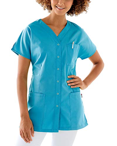 CLINIC DRESS Kasack Damen 1/2 Arm Druckknöpfe mit Brusttasche Seitentaschen Seitenschlitze 95° Wäsche türkis, XL von CLINIC DRESS