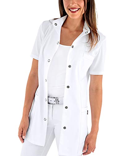 CLINIC DRESS Kasack Damen 1/2 Arm Stretch Druckknöpfe Seitentaschen 95° weiß 46 von CLINIC DRESS