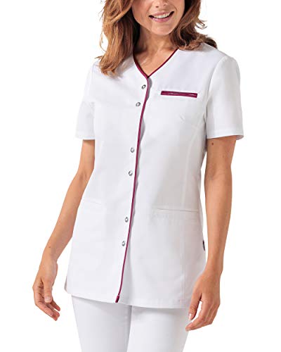 CLINIC DRESS Kasack Damen-Kasack 1/2 Arm V-Ausschnitt mit Brusttasche und 2 Seitentaschen 60 Grad waschbar weiß/Berry, 48 von CLINIC DRESS
