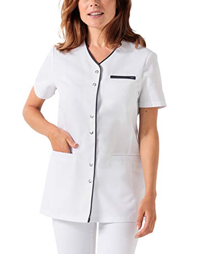 CLINIC DRESS Kasack Damen-Kasack 1/2 Arm V-Ausschnitt mit Brusttasche und 2 Seitentaschen 60 Grad waschbar weiß/Navy, 44 von CLINIC DRESS