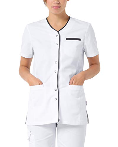 CLINIC DRESS Kasack Damen-Kasack 1/2 Arm V-Ausschnitt mit Brusttasche und 2 Seitentaschen 60 Grad waschbar weiß/anthrazit 44 von CLINIC DRESS