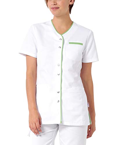 CLINIC DRESS Kasack Damen-Kasack 1/2 Arm V-Ausschnitt mit Brusttasche und 2 Seitentaschen 60 Grad waschbar weiß/apfelgrün 34 von CLINIC DRESS