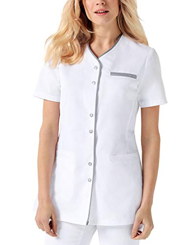 CLINIC DRESS Kasack Damen-Kasack 1/2 Arm V-Ausschnitt mit Brusttasche und 2 Seitentaschen 60 Grad waschbar weiß/grau, 36 von CLINIC DRESS