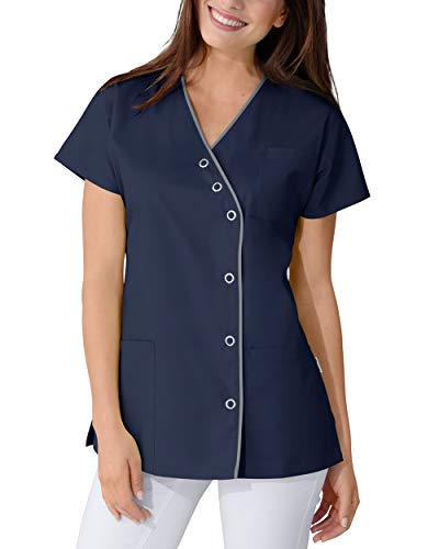 CLINIC DRESS Kasack für Damen Fledermausarm V-Ausschnitt Brusttasche 50% Baumwolle 60° Navy/grau 40 von CLINIC DRESS