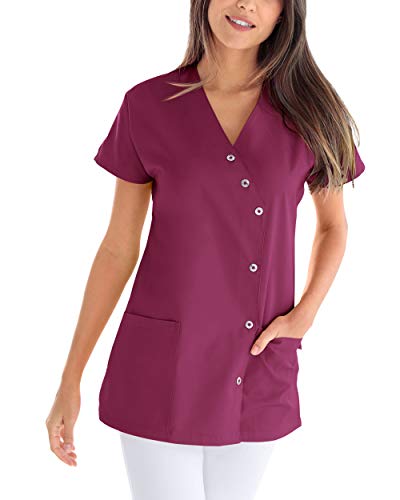 CLINIC DRESS Kasack für Damen V-Ausschnitt Druckknopfleiste für Krankenpflege und Altenpflege 50% Baumwolle 95 Grad Wäsche Berry 36 von CLINIC DRESS