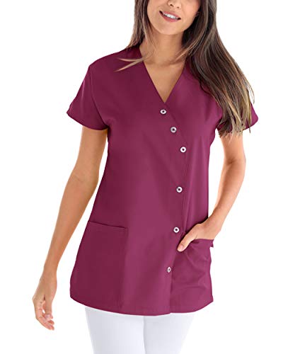 CLINIC DRESS Kasack für Damen V-Ausschnitt Druckknopfleiste für Krankenpflege und Altenpflege 50% Baumwolle 95 Grad Wäsche Berry 42 von CLINIC DRESS