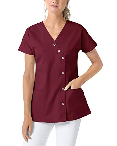 CLINIC DRESS Kasack für Damen V-Ausschnitt Druckknopfleiste für Krankenpflege und Altenpflege 50% Baumwolle 95 Grad Wäsche Bordeaux 46 von CLINIC DRESS