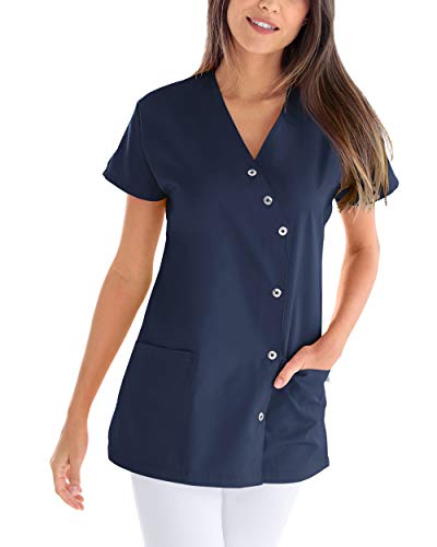 CLINIC DRESS Kasack für Damen V-Ausschnitt Druckknopfleiste für Krankenpflege und Altenpflege 50% Baumwolle 95 Grad Wäsche Navy 34 von CLINIC DRESS