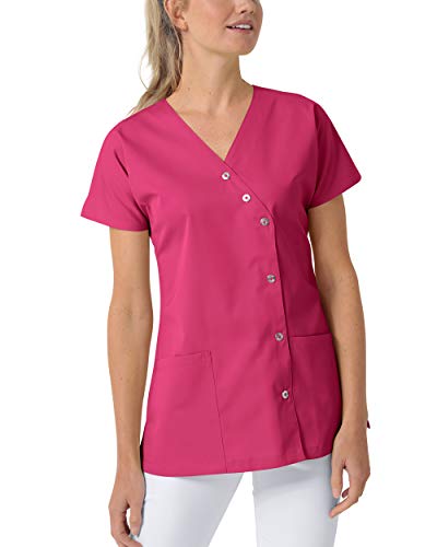 CLINIC DRESS Kasack für Damen V-Ausschnitt Druckknopfleiste für Krankenpflege und Altenpflege 50% Baumwolle 95 Grad Wäsche pink 34 von CLINIC DRESS