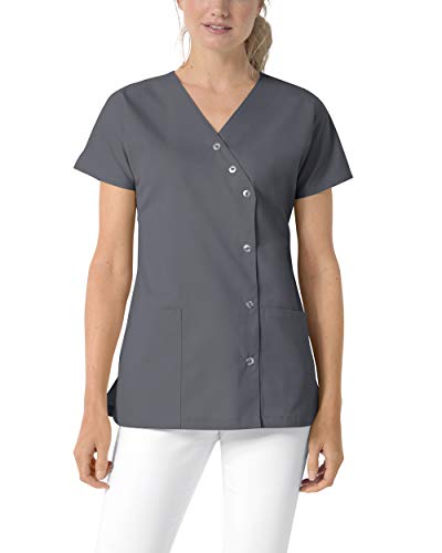 CLINIC DRESS Kasack für Damen V-Ausschnitt Druckknopfleiste für Krankenpflege und Altenpflege 50% Baumwolle 95 Grad Wäsche steingrau 36 von CLINIC DRESS