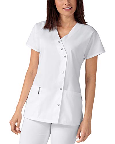 CLINIC DRESS Kasack für Damen V-Ausschnitt Druckknopfleiste für Krankenpflege und Altenpflege 50% Baumwolle 95 Grad Wäsche weiß 34 von CLINIC DRESS