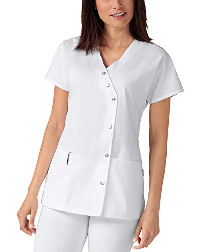 CLINIC DRESS Kasack für Damen V-Ausschnitt Druckknopfleiste für Krankenpflege und Altenpflege 50% Baumwolle 95 Grad Wäsche weiß 44 von CLINIC DRESS