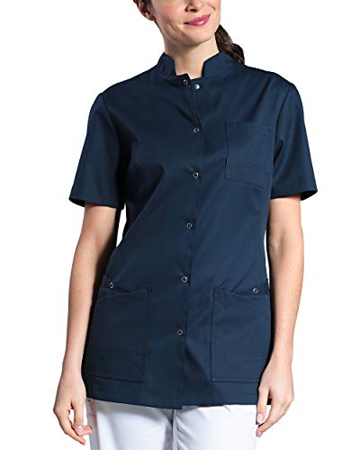 CLINIC DRESS Kasack für Damen leicht tailliert Stehkragen Druckknopfleiste 2 Doppeltaschen mit Druckknopf und Saumverstärkung Seitenschlitze Industriewäsche geeignet 95 Grad Wäsche Navy 36 von CLINIC DRESS