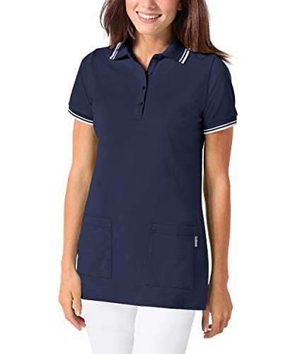 CLINIC DRESS Longshirt Damen-Longshirt mit Polokragen 73 cm lang mit Seitenschlitzen, mit Stretch Navy/weiß 50/52 von CLINIC DRESS