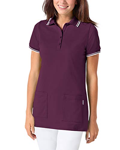 CLINIC DRESS Longshirt Damen-Longshirt mit Polokragen 73 cm lang mit Seitenschlitzen, mit Stretch Pflaume/weiß 50/52 von CLINIC DRESS