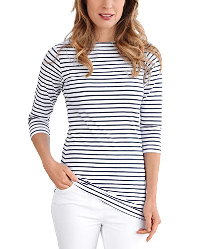 CLINIC DRESS Longshirt Damen - Ringelshirt 3/4 Arm Stretch mit 95% Baumwolle, für Krankenschwestern, Ärztinnen und Pflegepersonal weiß/Navy XL von CLINIC DRESS