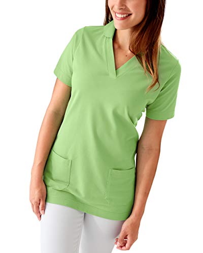 CLINIC DRESS Longshirt Damen Shirt | 60% Baumwolle | V-Ausschnitt mit Kragen | 60 Grad Wäsche | Länge ca. 71 cm | apfelgrün 42/44 von CLINIC DRESS