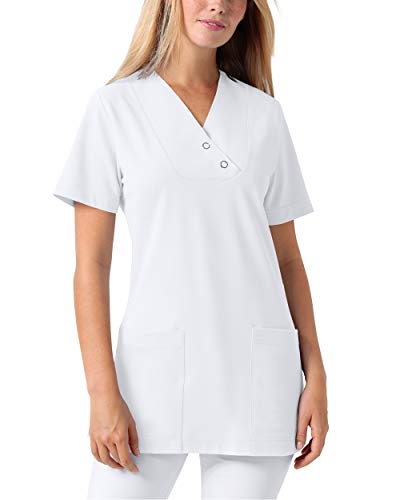 CLINIC DRESS Longshirt Damen V-Ausschnitt 60% Baumwolle weiß L von CLINIC DRESS