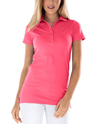 CLINIC DRESS Longshirt mit Polokragen Damen-Shirt 72 cm lang mit Seitenschlitzen, mit Stretch 60 Grad waschbar Lipstick, 42/44 von CLINIC DRESS