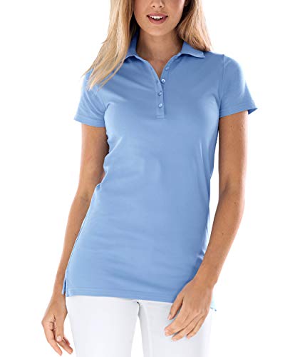 CLINIC DRESS Longshirt mit Polokragen Damen-Shirt 72 cm lang mit Seitenschlitzen, mit Stretch 60 Grad waschbar himmelblau, 38/40 von CLINIC DRESS