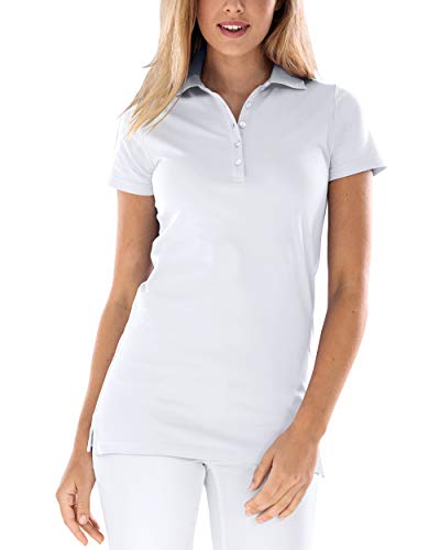 CLINIC DRESS Longshirt mit Polokragen Damen-Shirt 72 cm lang mit Seitenschlitzen, mit Stretch 60 Grad waschbar weiß 38/40 von CLINIC DRESS